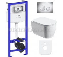 Комплект Унитаз подвесной безободковый Bell Pro Rimless 3301101R + Быстросъемное сиденье микролифт 33290100 + Система инсталляции для унитазов Relfix 38010010 + Кнопка смыва Relfix 3805002C хром