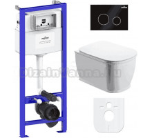 Комплект Унитаз подвесной безободковый Bell Pro Rimless 3301101R + Быстросъемное сиденье микролифт 33290100 + Система инсталляции для унитазов Relfix 38010010 + Кнопка смыва Relfix 380502MB матовая черная, хром