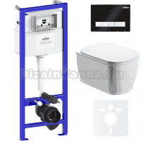 Комплект Унитаз подвесной безободковый Bell Pro Rimless 3301101R + Быстросъемное сиденье микролифт 33290100 + Система инсталляции для унитазов Relfix 38010010 + Кнопка смыва Relfix 38050601 матовая черная, белая
