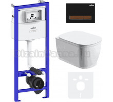 Комплект Унитаз подвесной безободковый Bell Pro Rimless 3301101R + Быстросъемное сиденье микролифт 33290100 + Система инсталляции для унитазов Relfix 38010010 + Кнопка смыва Relfix 38050602 матовая черная, темное дерево
