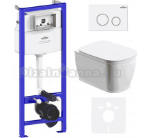 Комплект Унитаз подвесной безободковый Bell Pro Rimless 3301101R + Быстросъемное сиденье микролифт 33290100 + Система инсталляции для унитазов Relfix 38010010 + Кнопка смыва Relfix 38050804 белая, золотой глянец