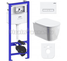Комплект Унитаз подвесной безободковый Bell Pro Rimless 3301101R + Быстросъемное сиденье микролифт 33290100 + Система инсталляции для унитазов Relfix 38010010 + Кнопка смыва Relfix 3805003W белая, хром
