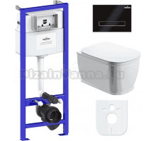 Комплект Унитаз подвесной безободковый Bell Pro Rimless 3301101R + Быстросъемное сиденье микролифт 33290100 + Система инсталляции для унитазов Relfix 38010010 + Кнопка смыва Relfix 3805003B глянцевая черная, хром