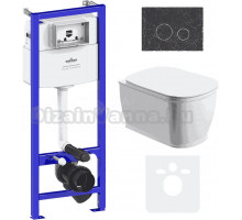 Комплект Унитаз подвесной безободковый Bell Pro Rimless 3301101R + Быстросъемное сиденье микролифт 33290100 + Система инсталляции для унитазов Relfix 38010010 + Кнопка смыва Relfix 38050902 черный мрамор