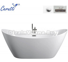 Акриловая ванна Ceruttispa 10201 180x80 см, отдельностоящая, белая, овальная, с каркасом, со сливом-переливом, с донным клапаном