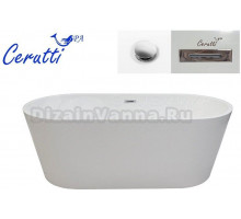 Акриловая ванна Ceruttispa 10302 150x75 см, отдельностоящая, белая, овальная, с каркасом, со сливом-переливом, с донным клапаном
