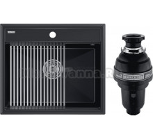 Комплект Мойка Paulmark Stepia + Step PM115951-BLM+R375-BS черный металлик + Измельчитель Bone Crusher BC 1000-AS