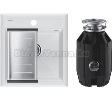 Комплект Мойка Paulmark Stepia PM114651-WH+A375-BS с коландером, белая + Измельчитель Bone Crusher BC 910-AS