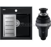 Комплект Мойка Paulmark Stepia PM115051-BLM+A375-BS с коландером, черный металлик + Измельчитель Bone Crusher BC 1000-AS