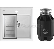 Комплект Мойка Paulmark Stepia PM115051-WH+A375-BS с коландером, белая + Измельчитель Bone Crusher BC 910-AS