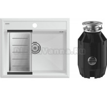 Комплект Мойка Paulmark Stepia PM115951-WH+A375-BS с коландером, белая + Измельчитель Bone Crusher BC 910-AS