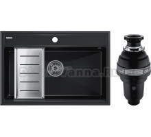 Комплект Мойка Paulmark Stepia PM117551-BLM+A375-BS с коландером, черный металлик + Измельчитель Bone Crusher BC 1000-AS