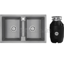 Комплект Мойка Paulmark Tandem 80/2PM238150-GRM серый металлик + Измельчитель Bone Crusher BC 810-AS