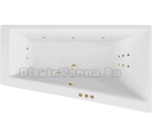 Акриловая ванна Excellent Sfera Slim Smart R 170x100 см, угловая, правая, пристенная, с гидромассажем, белая, асимметричная, с каркасом, со сливом-переливом, фурнитура золото