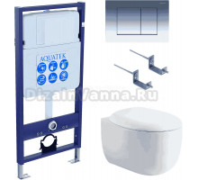 Комплект Унитаз подвесной AQUATEK Альтаир AQ1980-00 безободковый, с микролифтом + Инсталляция Standard INS-0000012 + Комплект креплений KKI-0000002 + Кнопка KDI-0000010 глянцевый хром