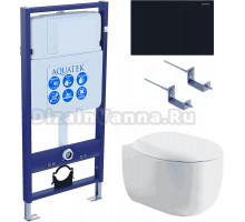 Комплект Унитаз подвесной AQUATEK Альтаир AQ1980-00 безободковый, с микролифтом + Инсталляция Standard INS-0000012 + Комплект креплений KKI-0000002 + Кнопка KDI-0000012 матовая черная