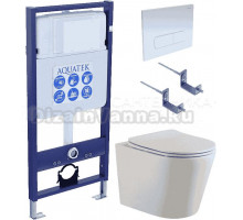 Комплект Унитаз подвесной AQUATEK Вега AQ1904-00 безободковый, с микролифтом + Инсталляция Standard INS-0000012 + Комплект креплений KKI-0000002 + Кнопка KDI-0000013 белая