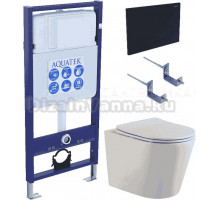Комплект Унитаз подвесной AQUATEK Вега AQ1904-00 безободковый, с микролифтом + Инсталляция Standard INS-0000012 + Комплект креплений KKI-0000002 + Кнопка KDI-0000017 матовая черная