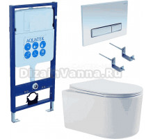 Комплект Унитаз подвесной AQUATEK Мия AQ2004-00 безободковый, с микролифтом + Инсталляция Standard INS-0000012 + Комплект креплений KKI-0000002 + Кнопка KDI-0000022 белый глянец, никель