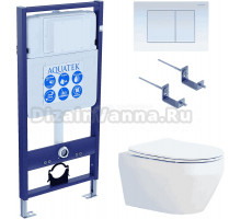 Комплект Унитаз подвесной AQUATEK Лея AQ1199-00 безободковый, с микролифтом + Инсталляция Standard INS-0000012 + Комплект креплений KKI-0000002 + Кнопка KDI-0000009 белая