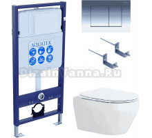 Комплект Унитаз подвесной AQUATEK Лея AQ1199-00 безободковый, с микролифтом + Инсталляция Standard INS-0000012 + Комплект креплений KKI-0000002 + Кнопка KDI-0000010 глянцевый хром