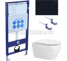 Комплект Унитаз подвесной AQUATEK Лея AQ1199-00 безободковый, с микролифтом + Инсталляция Standard INS-0000012 + Комплект креплений KKI-0000002 + Кнопка KDI-0000012 матовая черная