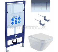 Комплект Унитаз подвесной AQUATEK Лира AQ1155-00 безободковый, с микролифтом + Инсталляция Standard INS-0000012 + Комплект креплений KKI-0000002 + Кнопка KDI-0000010 глянцевый хром