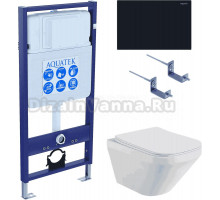 Комплект Унитаз подвесной AQUATEK Лира AQ1155-00 безободковый, с микролифтом + Инсталляция Standard INS-0000012 + Комплект креплений KKI-0000002 + Кнопка KDI-0000012 матовая черная