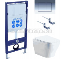 Комплект Унитаз подвесной AQUATEK Амадео AQ1180-00 безободковый, с микролифтом + Инсталляция Standard INS-0000012 + Комплект креплений KKI-0000002 + Кнопка KDI-0000010 глянцевый хром