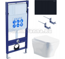 Комплект Унитаз подвесной AQUATEK Амадео AQ1180-00 безободковый, с микролифтом + Инсталляция Standard INS-0000012 + Комплект креплений KKI-0000002 + Кнопка KDI-0000012 матовая черная