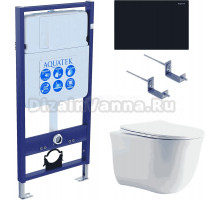 Комплект Унитаз подвесной AQUATEK Классик AQ1112-00 безободковый, с микролифтом + Инсталляция Standard INS-0000012 + Комплект креплений KKI-0000002 + Кнопка KDI-0000012 матовая черная