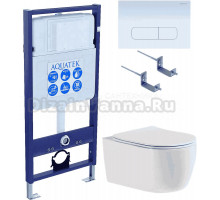 Комплект Унитаз подвесной AQUATEK Европа New AQ1106-00 безободковый, с микролифтом + Инсталляция Standard INS-0000012 + Комплект креплений KKI-0000002 + Кнопка KDI-0000013 белая