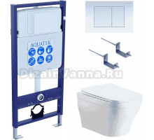 Комплект Унитаз подвесной AQUATEK Амадео AQ1163-00 безободковый, с микролифтом + Инсталляция Standard INS-0000012 + Комплект креплений KKI-0000002 + Кнопка KDI-0000009 белая