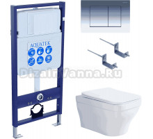 Комплект Унитаз подвесной AQUATEK Амадео AQ1163-00 безободковый, с микролифтом + Инсталляция Standard INS-0000012 + Комплект креплений KKI-0000002 + Кнопка KDI-0000010 глянцевый хром