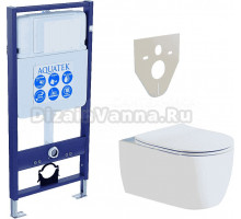 Комплект Унитаз подвесной AQUATEK Европа New AQ1106L-00 безободковый, с микролифтом + Инсталляция Standard INS-0000012