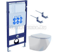 Комплект Унитаз подвесной AQUATEK Европа AQ1901-00 безободковый, с микролифтом + Инсталляция Standard INS-0000012 + Комплект креплений KKI-0000002