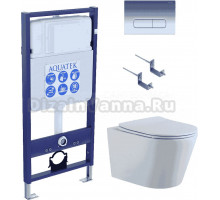 Комплект Унитаз подвесной AQUATEK Вега AQ1905-00 безободковый, с микролифтом + Инсталляция Standard INS-0000012 + Комплект креплений KKI-0000002 + Кнопка KDI-0000016 глянцевый хром