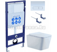 Комплект Унитаз подвесной AQUATEK Либра New AQ0530N-00 безободковый, с микролифтом + Инсталляция Standard INS-0000012 + Комплект креплений KKI-0000002 + Кнопка KDI-0000021 белый глянец