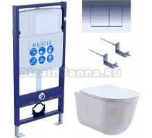 Комплект Унитаз подвесной AQUATEK Классик AQ1111-00 безободковый, с микролифтом + Инсталляция Standard INS-0000012 + Комплект креплений KKI-0000002 + Кнопка KDI-0000010 глянцевый хром