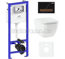 Комплект Унитаз подвесной Lavinia Boho One Compacto 3302102С с микролифтом + Система инсталляции для унитазов Relfix 38010010 + Кнопка смыва Relfix 38050602 матовая черная, темное дерево