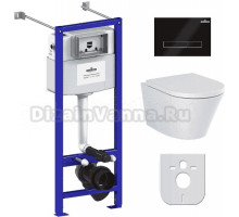 Комплект Lavinia Boho Унитаз подвесной Biore Compacto Rimless 3304101C + Крышка-сиденье Biore 33290420 с микролифтом + Инсталляция RelFix 38010020 + Кнопка RelFix 3805003B глянцевая черная, хром