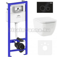 Комплект Унитаз подвесной Lavinia Boho One Compacto 3302102С с микролифтом + Система инсталляции для унитазов Relfix 38010010 + Кнопка смыва Relfix 38050803 матовая черная, золотой глянец