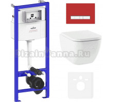 Комплект Унитаз подвесной Lavinia Boho One Compacto 3302102С с микролифтом + Система инсталляции для унитазов Relfix 38010010 + Кнопка смыва Relfix 3805005R красная, хром