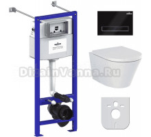 Комплект Lavinia Boho Унитаз подвесной Biore Rimless 3304102R + Крышка-сиденье Biore 33290410 с микролифтом + Инсталляция RelFix 38010020 + Кнопка RelFix 3805003B глянцевая черная, хром