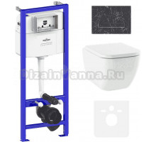 Комплект Унитаз подвесной Lavinia Boho One Compacto 3302102С с микролифтом + Система инсталляции для унитазов Relfix 38010010 + Кнопка смыва Relfix 38050901 черный мрамор
