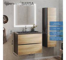 Мебель для ванной комнаты Uperwood Barsa 70 подвесная, черная, дуб сонома, раковина черный глянец
