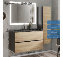 Мебель для ванной комнаты Uperwood Barsa 90 подвесная, черная, дуб сонома, раковина черный глянец