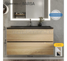 Тумба с раковиной Uperwood Barsa 100 подвесная, черная, дуб сонома, раковина черный глянец