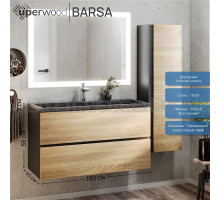 Мебель для ванной комнаты Uperwood Barsa 100 подвесная, черная, дуб сонома, раковина черный глянец