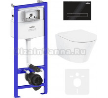 Комплект Lavinia Boho Унитаз подвесной Biore Compacto Rimless 3304101C + Крышка-сиденье Biore 33290420 с микролифтом + Инсталляция RelFix 38010010 + Кнопка RelFix 38050801 матовая черная, золотой глянец